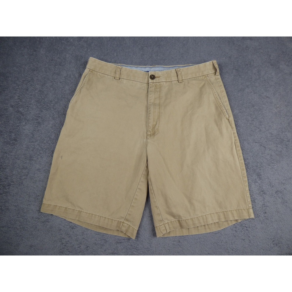 Caribbean Mens Khaki Flat Front Cotton Shorts Tan Parrot Logo Size 36